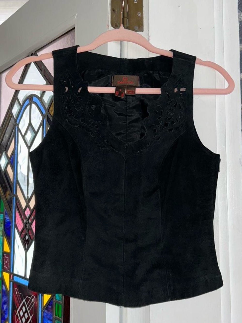 Danier Black genuine leather Suede Sleeveless Cutout Neck Shell - Picture 2 of 7